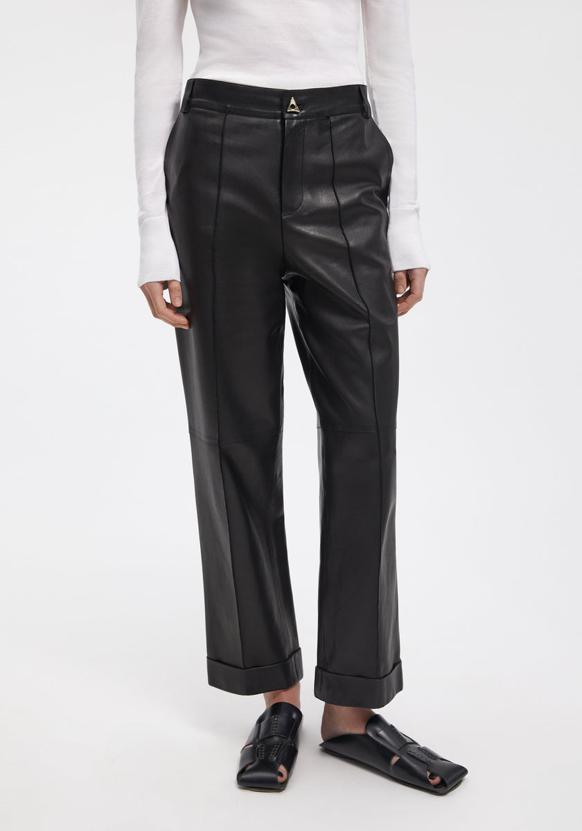 パンツ Aeron Zima - Leather Cuffed Pants AERON - ZIMA - Leather cuffed pants - black